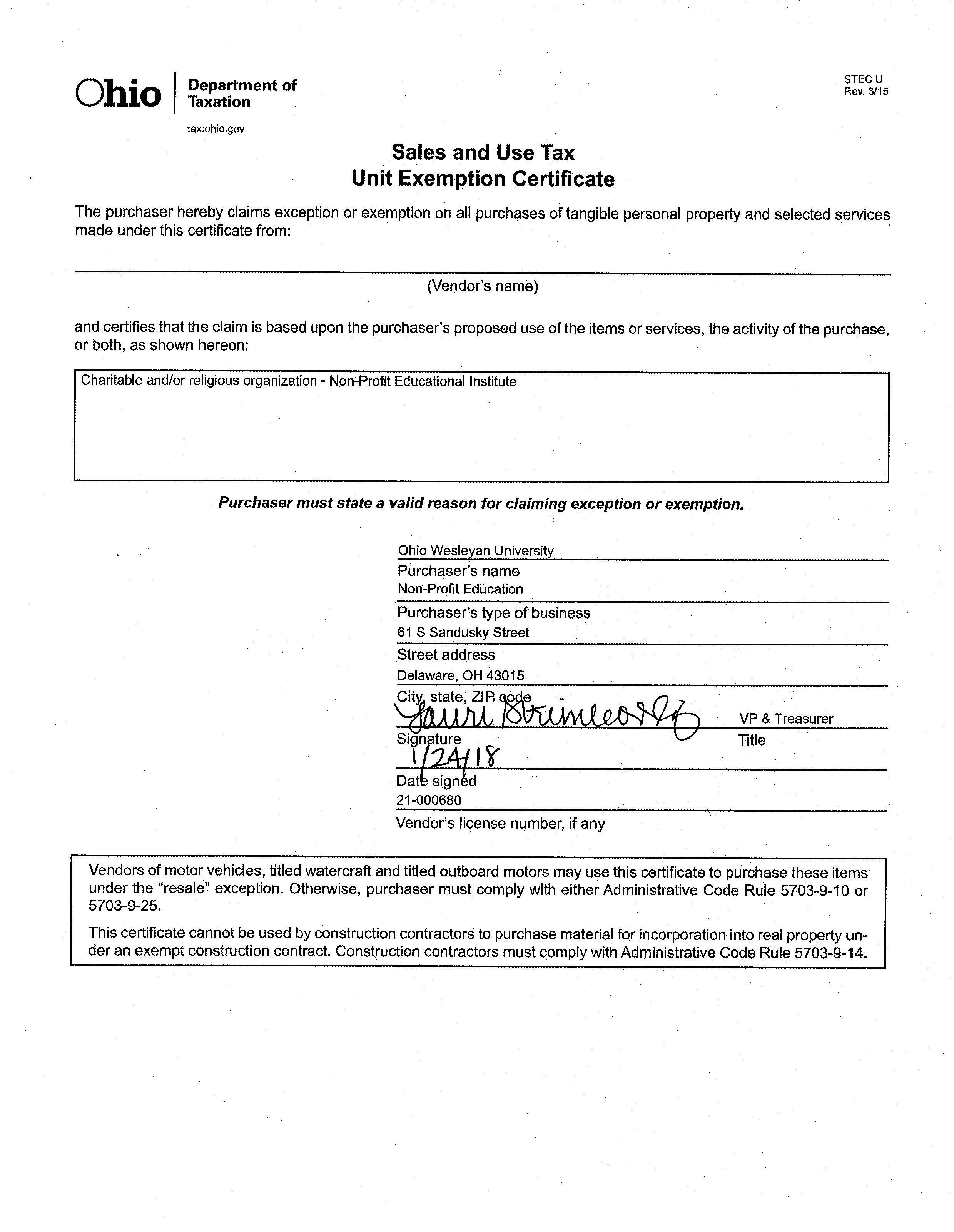 Tax Exemption Form Printable Ohio Non Profit - Printable Forms Free Online