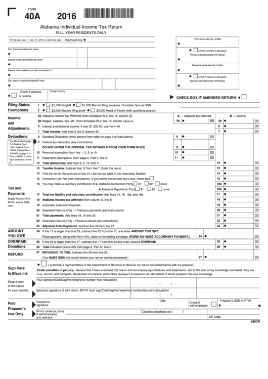 Printable Alabama Form 40 2021 Printable World Holiday